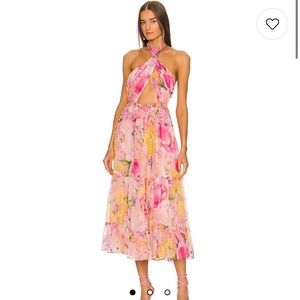 ROCOCO SAND midi dress in pink and peach XS